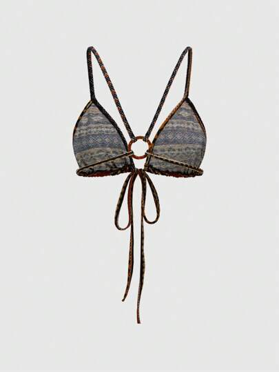 Hippie Bikini sin espalda para mujer con estampado vintage estilo hippie para vacaciones en la playa