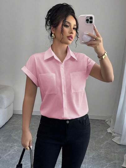 Elenzga 女士白色短袖衬衫，复古风格休闲宽松简约背心