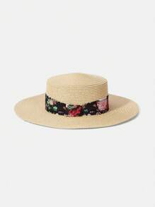 MOTF PREMIUM Chapéu de Palha Tecido com Estampa Floral