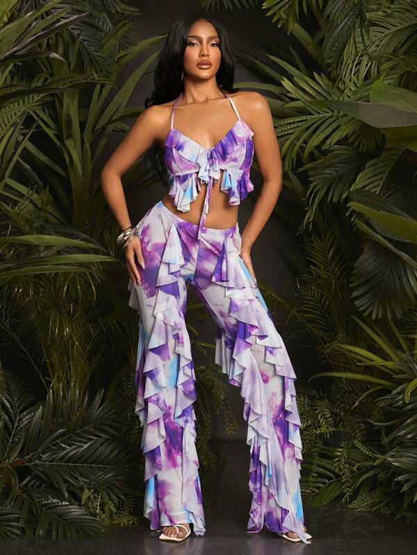 SHEIN SXY 2pcs Women Halter Top And Pants Set, Minimalist & Fashionable, Suitable For Summer