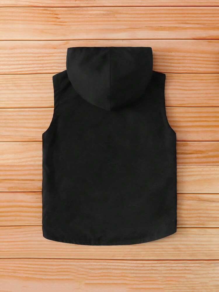 Tween Boy Slant Pockets Teddy Lined Hooded Vest Jacket,In Fall/Winter