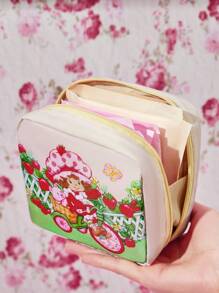 Strawberry Shortcake X SHEIN 1 Túi đựng đồ hình dâu tây hoạt hình dễ thương, có thể dùng làm hộp đựng băng vệ sinh, phụ kiện điện tử, đồ dùng nhỏ, họa tiết mèo và chó đáng yêu, ý tưởng quà tặng, ngày Valentine, mùa hè/mùa xuân, kỳ nghỉ - Nhiều màu - Xem 5