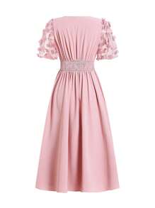 Ellevyn Vestido de media pantorrilla para invitados de boda color rosa para mujer, para primavera/verano