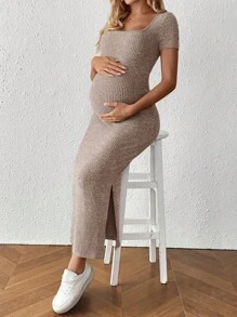 SHEIN Váy suông hở lưng màu trơn đơn giản mùa hè cho bà bầu Váy bầu - Hồng - Xem 4