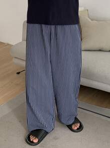 DAZY 男士条纹海军蓝白抽绳腰家居裤，春夏秋冬睡衣 - 藏蓝色 - 查看 6