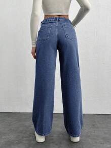 EURMUSE 100%Cotton High Waist Straight Leg Jeans - Light Wash - View 2