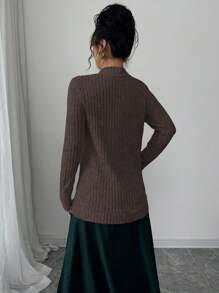 Elenzga Women's Casual Ribbed Knit Side Pockets Jacket, Outwear - Chocolate Brown - View 2