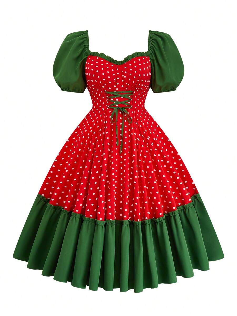 Flirla Cute Quirky & Sweet Strawberry Color Short Sleeve Maxi Dress - Red - View 1