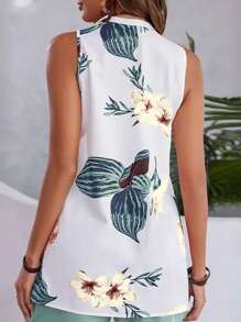 EMERY ROSE Bộ 2 món/Bộ áo không tay cổ chữ V in họa tiết cây nhiệt đới và quần short cho nữ, đi nghỉ - màu xanh lá - Xem 2