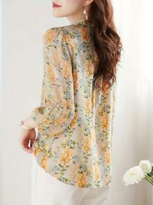 SHEIN LUNE 女士休闲荷叶边七分泡泡袖衬衫 - 彩色 - 查看 2