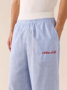 SWAVVY Men's Casual Woven Striped Patchwork Waistband Relaxed Fit Straight Leg Pants, School