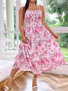 Flirla Plus Size Floral Print Cami Dress With Ruffled Hem For Summer Trip Maxi Vacation Beach Outfits Women - Multicolor - View 6