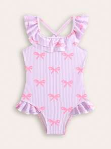 New Fashion Girls One-Piece Swimsuit With All-Over Print - Pink - View 1