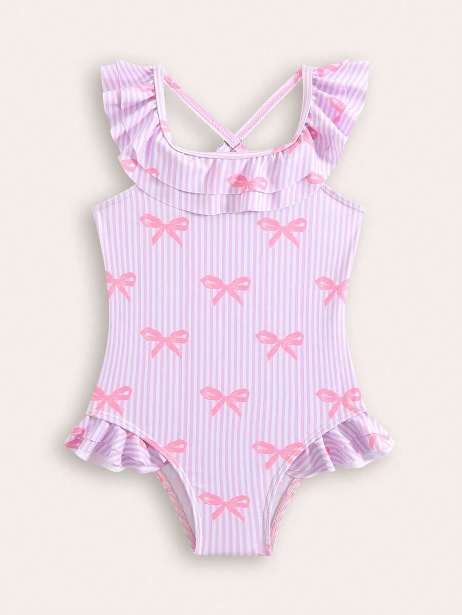 New Fashion Girls One-Piece Swimsuit With All-Over Print - Pink - View 1