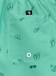 Horizaway شورت شاطئ رجالي مطبوع بالكامل ، ملابس سياحة عادية ، هاواي - أخضر - مشاهدة 6