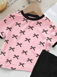 SHEIN Leap Crew 2 件套年轻女孩休闲简约风格短袖 T 恤和短裤套装，适合夏季 - 白色 - 查看 6