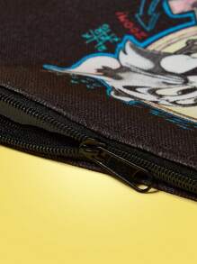 TOM & JERRY X SHEIN Cute Cartoon Cat & Letter Pattern Zipper Portable Toiletry Bag