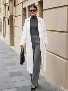 EURMUSE Maxi Cardigan With Belt Outwear Jacket Fall Winter - Apricot - View 4