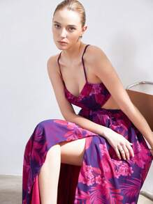 SHEIN Privé Chiffon Floral Print Halter Neck Dress - Multicolor - View 7