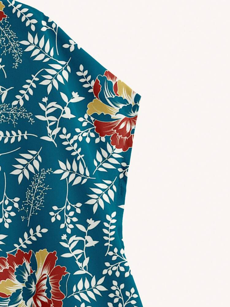 Women's Vacation Plant Print Bat Sleeve V-Neck Casual Shirt