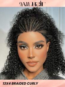 女性用kinky Curly Braided 13x4 Lace Front人髮假髮,鬆綁辮髮型編成的表現,bob Braided Lace Wig Knotless Braided Wigs 12-16inch Lace Wigs With Natural Baby Hair Human Hair Wigs - Natural Black - 查看 1