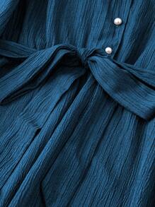 SHEIN LUNE 大码女式春夏纯色长袖纽扣休闲长裙超长女装 - 藍色 - 查看 3