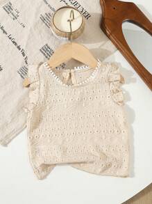 SHEIN Baby Girl New Retro Textured Soft Fabric Top, Comfortable & Fashionable Design For Indoor/Outdoor Wear, Spring Summer