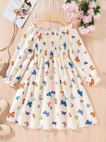 ¡Recién lanzado! Vestido de largo medio para niñas preadolescentes. Tiene una estampa digital de mariposa, una silueta ceñida, mangas largas y un cuello cuadrado. Cómodo, elegante, dulce y lindo, es imprescindible para el uso diario y las salidas.