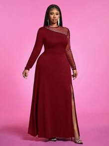Slaydiva 1 pièce Robe de soirée élégante contrastée à mailles pour femme grande taille, pour l'automne