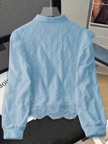 Chiquease Women's Simple Long Sleeve Laser Etched & Embroidered Casual Blouse For Commuting Fall Cloth For Women