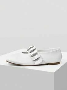 MOTF PREMIUM WOMEN'S FASHION SQUARE TOE PU LEATHER FLAT SHOES - White - View 3