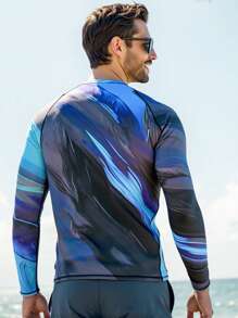 Manfinity VDAYZ Men's Full Print Crew Neck Raglan Long Sleeve Surfing T-Shirt - Blue - View 2