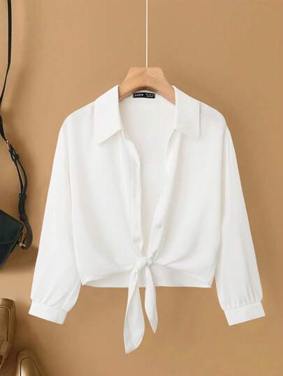 Franclia Eleganter französischer Strickjacke mit Schalkragen, Langarm und Bindedetail für Damen, Neuer weißer Sommer Bluse