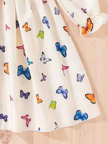 ¡Recién lanzado! Vestido de largo medio para niñas preadolescentes. Tiene una estampa digital de mariposa, una silueta ceñida, mangas largas y un cuello cuadrado. Cómodo, elegante, dulce y lindo, es imprescindible para el uso diario y las salidas.