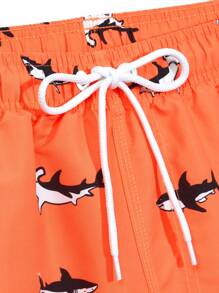 Surfspeed Men's Shark Print Drawstring Waist Casual Beach Shorts,Hawaiian - Orange - View 4