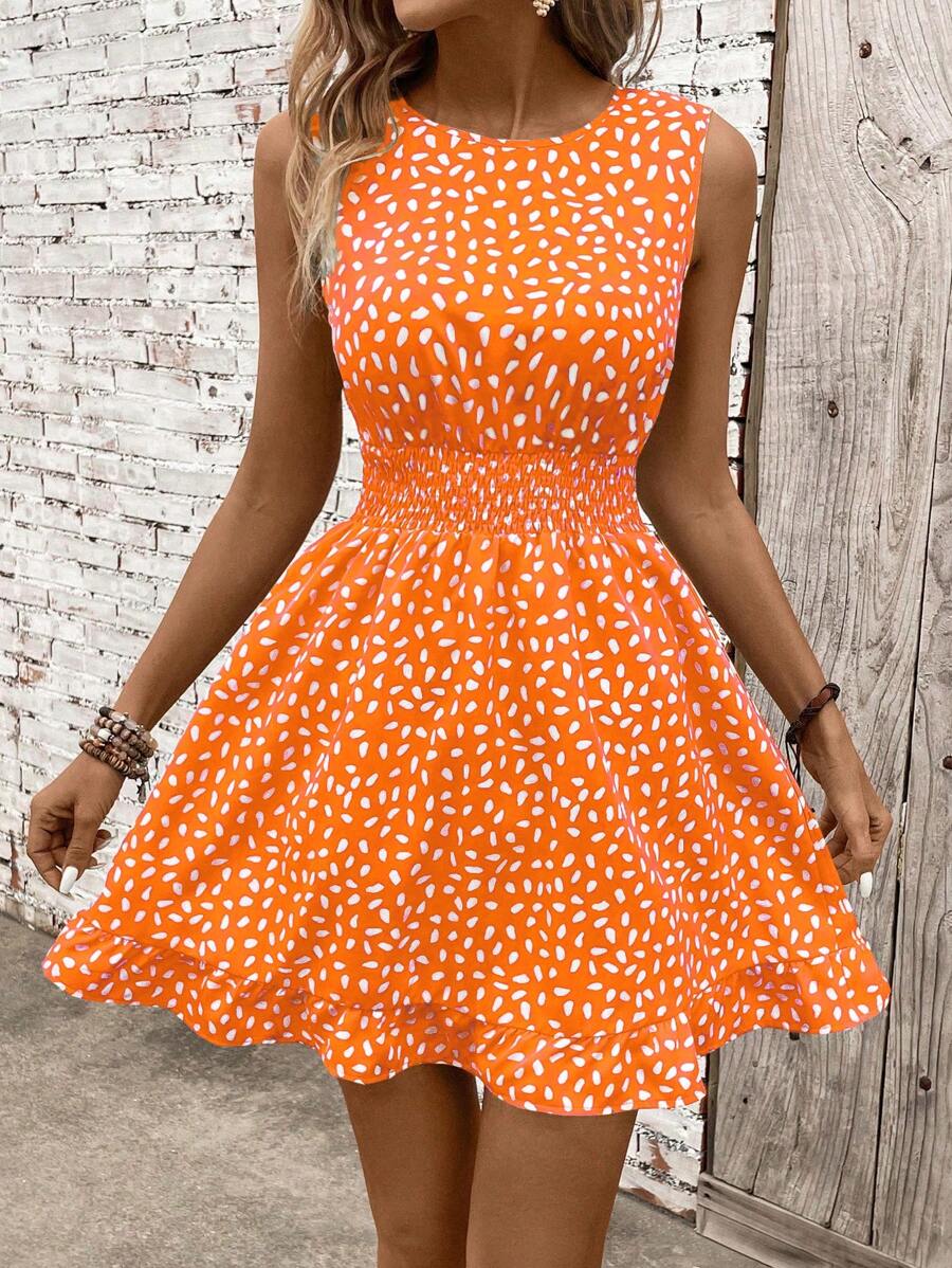 SHEIN Clasi 休闲 - 现代休闲 休闲 - 度假休闲 田园风连衣裙 - 橘色 - 查看 1