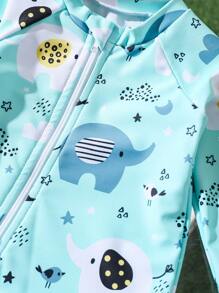 Newborn One-Piece Swimsuit With Zipper, Cute Animal, Star & Moon Random Print, Essential Swimwear For Newborn Swimming - Multicolor - View 5