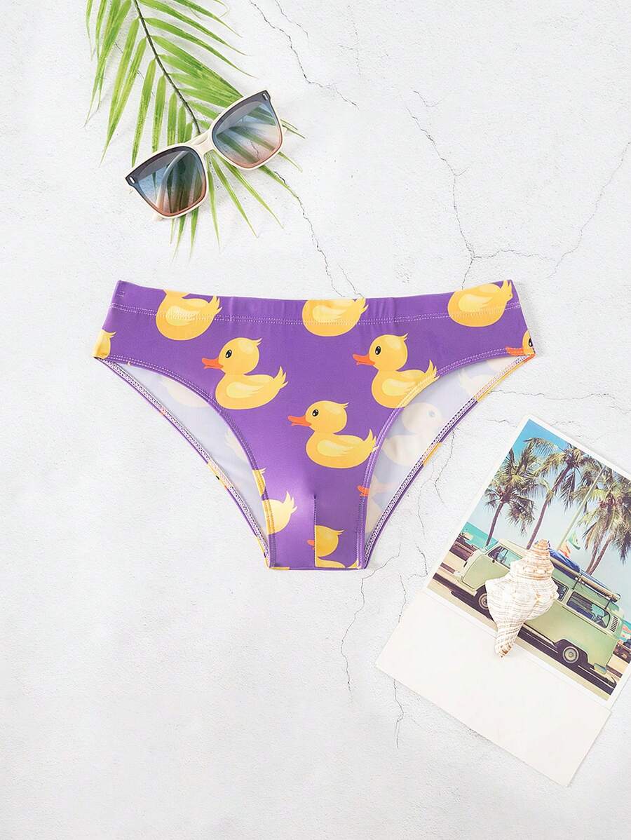 Manfinity Swimmode Men's Fashionable Cartoon Duck Print Swim Briefs - Purple - View 1
