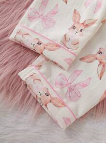 Set de 2 piezas de top de manga corta y pantalón holgado con estampado de animal lindo para niña, conjunto informal y cómodo para estar en casa - Albaricoque - Ver 7