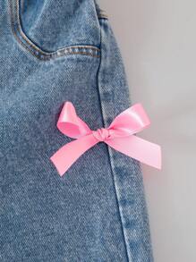 SHEIN 青少年女孩休闲两件套服装 - 蝴蝶结 T 恤和牛仔裤，适合日常穿着和通勤 - 彩色 - 查看 4