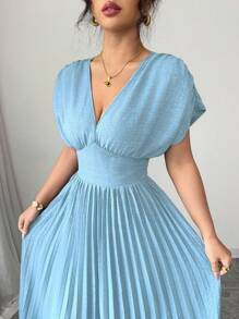 Rafferiza Blue Cross-Front Ruched Waist Short Dress For Women - Baby Blue - View 5