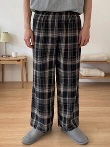 DAZY Men's Plaid Indigo Blue Loungewear Bottoms, Spring & Summer, Fall Pajama, Winter