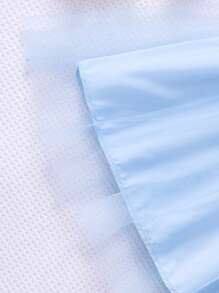 Glamorique Kids Young Girl' Cap Sleeve Ribbed Mesh Round Neck Princess Versatile Summer Dress, With Belt - Blue - View 3