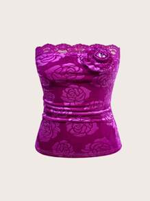 INAWLY Áo Bandeau tối giản dành cho nữ, thời trang cho mùa hè - Màu Hồng Tươi - Xem 1