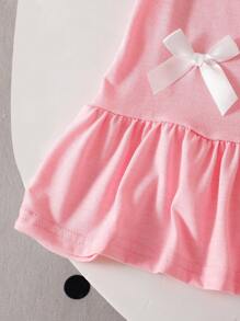 夏季新款女童时尚优雅蝴蝶结装饰短袖连衣裙 - 粉色 - 查看 3