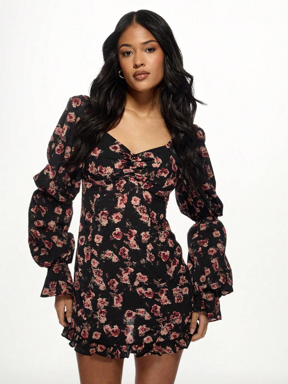 missguided milkmaid mini dress in black ditsy floral Missguided milk maid dress with square neck in pink ditsy floral size 4