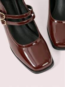 CUCCOO DOLLMOD Cuccoo Women's Square Toe Adjustable Buckle High Heel Pumps - Coffee Brown - View 10