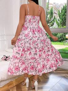 Flirla Plus Size Floral Print Cami Dress With Ruffled Hem For Summer Trip Maxi Vacation Beach Outfits Women - Multicolor - View 2