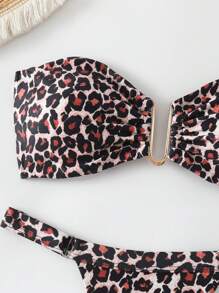 Swim Vcay Women's Leopard Print Random Pattern Sexy Metal Decor Bandeau Strapless Bikini Set, Summer - Multicolor - View 3