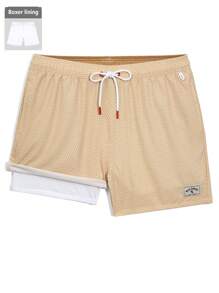 Manfinity Men's Drawstring Waist Casual Beach Shorts - Beige - View 3